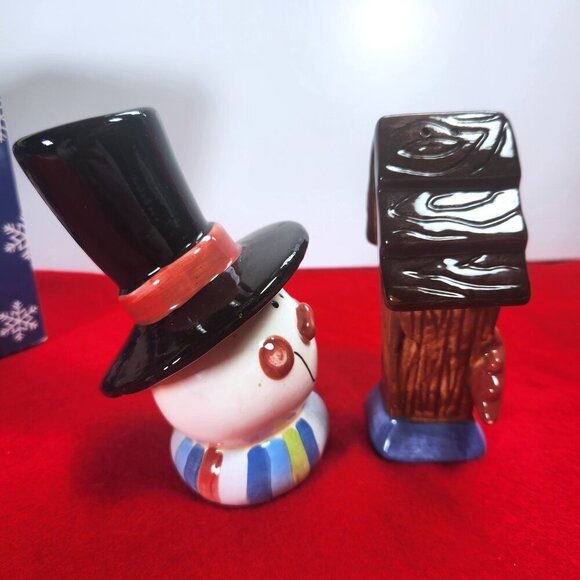 Snowman and Birdhouse Ceramic Salt and Pepper Shakers GKR - Picture 5 of 11